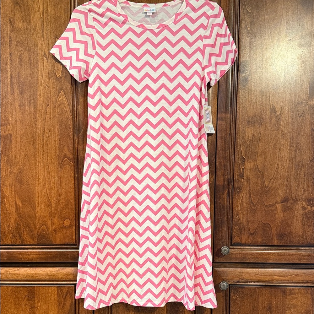 LuLaRoe Jessie Pink and White Chevron Dress